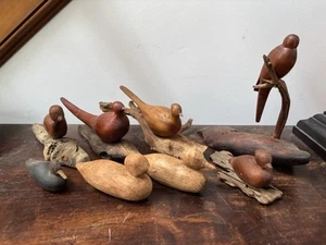 Wood Hand Carved Ducks & Birds Lot of 8 - Picture 1 of 6