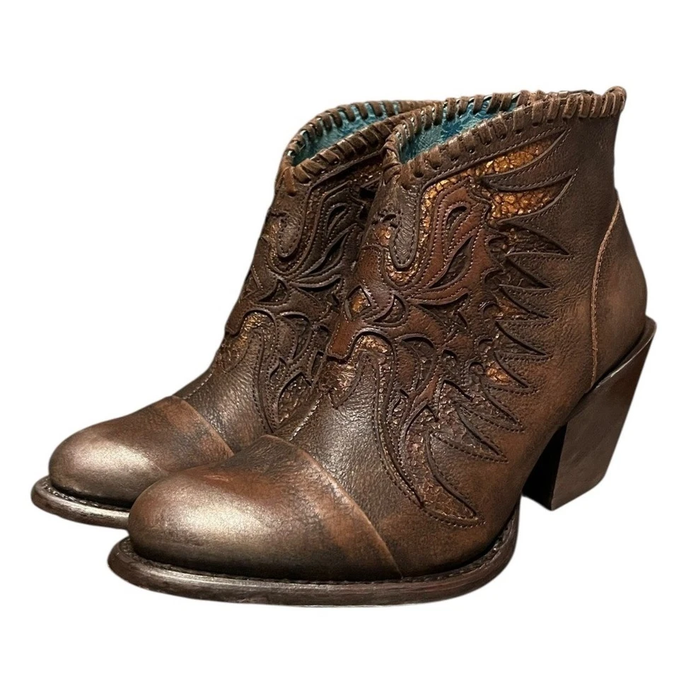 Botas Corral Western Botines Cuero Bronce Envejecido Tachonado Cremallera Talla 92M Foto 1 de 4