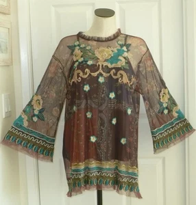 2pc Johnny Was BIYA Romantic Boho Embroidered Mesh Bell Sleeve Tunic & Cami XL - Picture 1 of 17