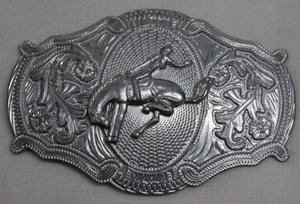 Cowboy Gürtelschnalle groß silber Metall Rodeo Pferd floral - Bild 1 von 3