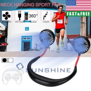 Portable USB Rechargeable Neckband Sport Fan Lazy Neck Hanging Dual Cooling Fan - Picture 1 of 32