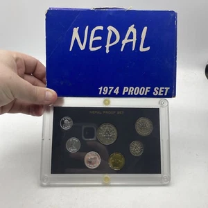 1974 NEPAL PROOF SET OF 7 COINS With Original Cover - Nice 11 - Picture 1 of 4
