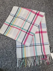 Joules Bracken Silver Blue Silver Check Scarf Soft Feel Pink Green Yellow NEW - Picture 1 of 5