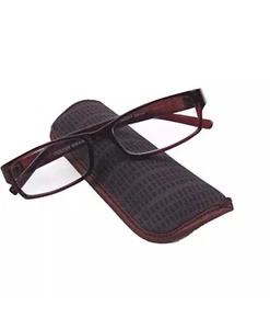 Derick Reading Glasses Mens Readers Foster Grant Brown Rectangle Frame W/ Case - Picture 1 of 3