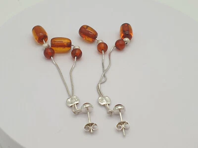 Argento Ambra Orecchini Pendenti/Orecchini Chiusura a Farfalla/Orecchini/925 - Immagine 1 di 2