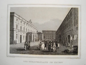Triest Trieste Theaterplatz Italien Italia echter Stahlstich 1842 - Picture 1 of 1