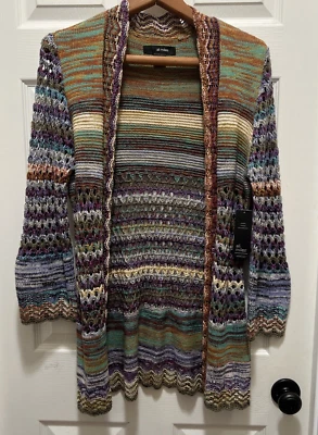 Nuevo con etiquetas Cárdigan Ali Miles Abierto S Frontal Suéter Crochet Multicolor Boho Caprichoso Foto 1 de 4