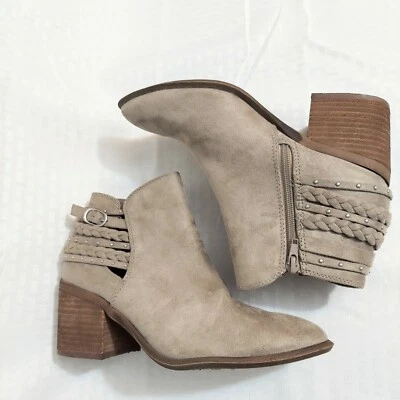 Carlos Santana 尺寸 8 Ashby 踝靴 靴子 拉链 绑带 麂皮绒 休闲 经典 — 第 1/4 张图片