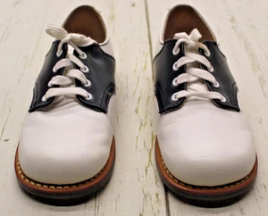 Chaussures Oxford vintage pieds traits noir blanc selle neuves ancien stock garçon 10,5 E - Photo 1/16