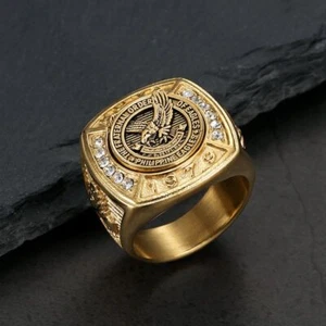 Vintage Square Eagle Casting Ring Stainless Steel with Zircon Mens Jewelry Gift - Picture 1 of 9