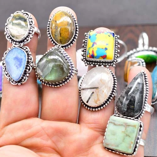 Natürlich & Edelstein Ringe Viele Handgemacht Menge Vintage Starling Versilbert - Bild 1 von 1