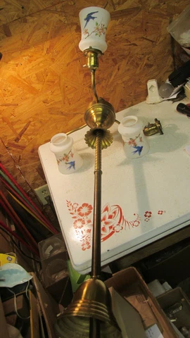 Antique Bras 3 Arm Chandelier & Blue Bird Shades Cover