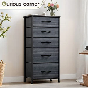 Chest of Storage 5 Drawers Dresser Tall Tower Gray Organizer for Bedroom Cabinet - Picture 1 of 11