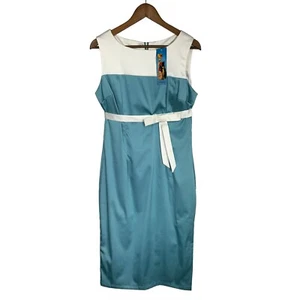Bettie Page Dress Womens X-Large Blue White Pencil Wiggle Sheath Lady Luck Noir - Picture 1 of 6
