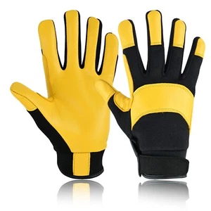 Gelbe Leder Sicherheits Arbeitshandschuhe LKW Fahrer Bauarbeiter Handschuh Gartenarbeit Griff - Bild 1 von 6