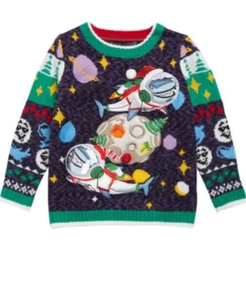 New 33 Degrees Boy's Kids Space Shark Christmas Sweater Dinosaur Size 6 - Image 1 of 4