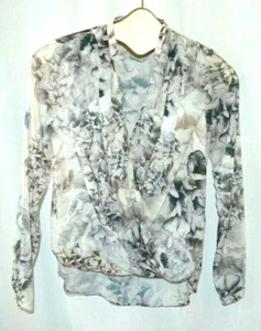 H&M Womens Wrap V-Neck Floral Chiffon Long Sleeve High Low Blouse Size 2 EUC - Picture 1 of 2