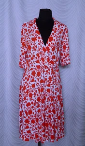 Boden  Jersey Dress White Red Floral Print Wrap Effect A-Line Size UK 18 US 14 - Picture 1 of 11