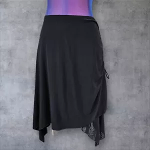 Vintage Y2K Black Asymmetric Ruched Side Tie Skirt Size Large Whimsigoth H62 - Picture 1 of 7