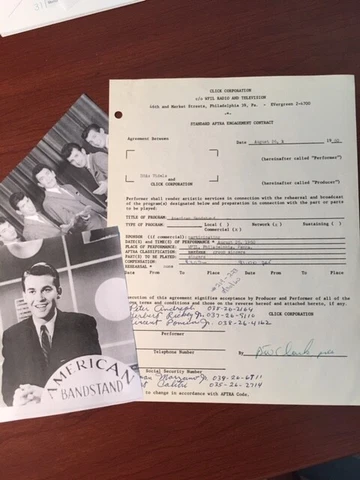 DICK CLARK AMERICAN BANDSTAND CONTRACT SIGNED, & CO-SIGNED BY 5 OF THE VIDELS Cover