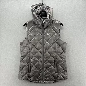Gerry Down Puffer Vest Womens Size Large Gray Hooded Full Zip Reversible - Picture 1 of 13