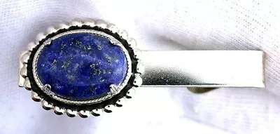 2 INCH 18x13 OVAL LAPIS LAZULI CABOCHON TIE SPRING CLIP TIE BAR EBS7714-12722 - Image 1 of 2