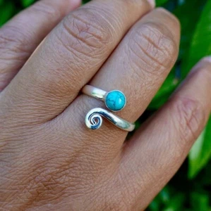 925 Silver Adjustable Snake Ring Turquoise Gemstone Adjustable Ring For Christma - Picture 1 of 6
