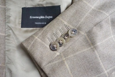 Chaqueta Abrigo Deportivo Ermenegildo Zegna Trofeo Seda Marrón Ventana Cuadros Talla 44R Foto 1 de 4