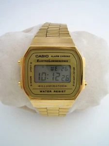 CASIO VINTAGE DIGITAL WATCH A168WG-9EF GOLD STAINLESS STEEL UNISEX ALARM GENUINE - Picture 1 of 7