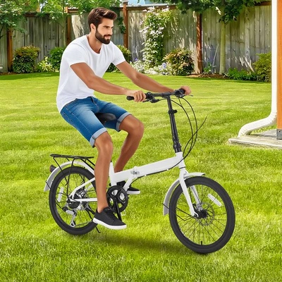 20" Folding Bike 7 Speed Foldable Bicycle City Bike for Teens Adults Disc Brakes - Image 1 of 4