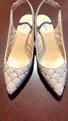 Valentino Rockstud Leather Pointed Toe Slingback Pumps Heels 2.5" IT38.5-US7.5 - Image 1 of 4