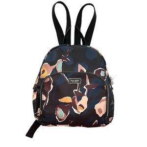 Kate Spade Black Floral Silky Fabric Double Zipper Small Backpack - Picture 1 of 15