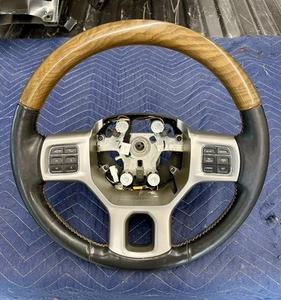13-18 Ram Steering Wheel Heated Wood Grain Leather Laramie Longhorn 2013-2018 - Picture 1 of 11