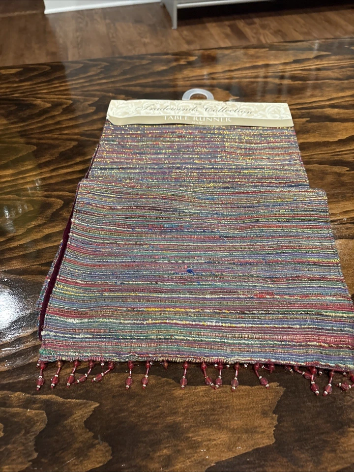 Tradewinds Collection Table Runner 13 x 72 Inch Jewel Tones Beaded Boho Decor  - Image 1 of 3