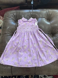 Laura Ashley Girls Sz 5 Lavender Sleeveless Smocked /Rosette Dress - Picture 1 of 11