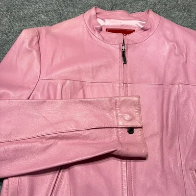 Chaqueta de moto de cuero genuino Mezzo para mujer talla XL rosa cuello corredor cremallera Foto 1 de 4