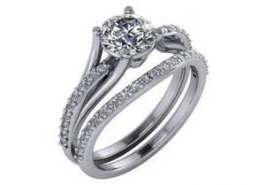 1.40 ctw EGL I SI1 ideal cut round diamond engagement wedding ring set 14k gold - Picture 1 of 2