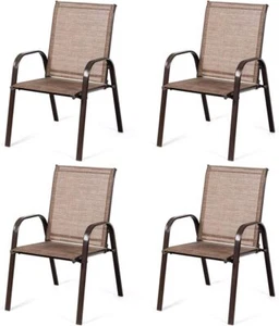 4PCS Patio Chairs Outdoor Dining Chair Durable Garden Deck Yard W/Armrest Brown - Picture 1 of 8