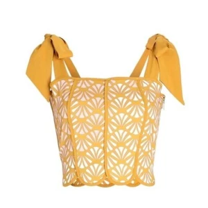 Azulu Coconut Tie-Shoulder Crop Top yellow & pink with gold hardware XS SOLD OUT - Picture 1 of 9