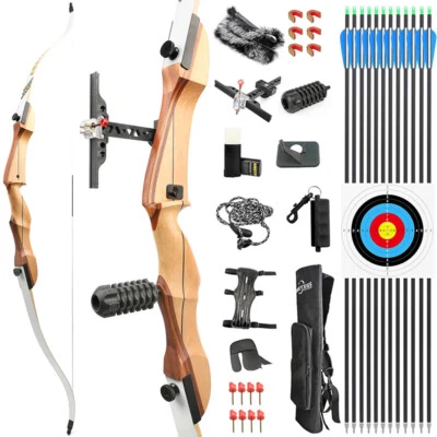 Takedown Wooden Recurve Bow 66 68 70 Inch Target 14-40lbs Archery Set Hunting - Image 1 of 4