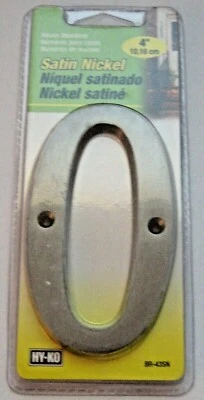 Hy-Ko 4" House Number 0 Modern Style Font Satin Nickel BR-43SN - Image 1 of 3