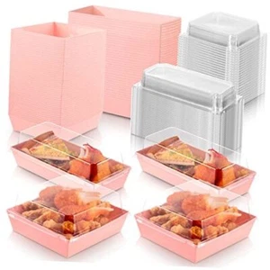 100 Pcs 2 Size Charcuterie Boxes with Clear Lids, Disposable Paper Pink - Picture 1 of 7