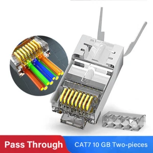 Conectores de paso Cat7 RJ45 chapados en oro blindados para cable de red 23 AWG - Imagen 1 de 12