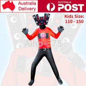 Kids Skibidi Toilet Cosplay Costume Boys Titan Speaker Man Jumpsuit Book Week - Foto 1 di 14