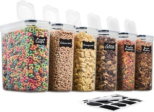 6 Pack Airtight Cereal Food Storage Container - BPA Free Plastic Kitchen and Pan - Picture 1 of 8