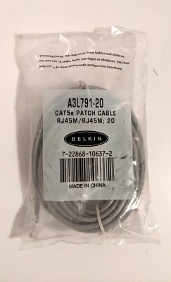 BELKIN CAT 5e RJ45 20' ETHERNET Gray PATCH CABLE A3L791-20 - Image 1 of 2