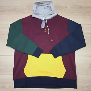 Polo Ralph Lauren Men's 2XLT Big & Tall Burgundy Color Block Hoodie Fleece New - Picture 1 of 7