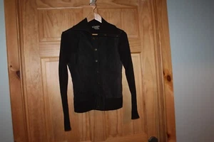 Escapade Brown Suede Front Long Sleeve Sweater Snap Front Jacket - M - Picture 1 of 3
