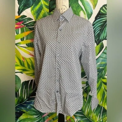 Camisa de Trabajo Tasso Elba S Unisex Blanca Azul Adornada Maximalista Preppy Botón Oficina Foto 1 de 4