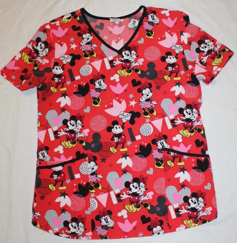 Ladies Disney red Minnie Mouse scrub top shirt Size large - Image 1 of 1